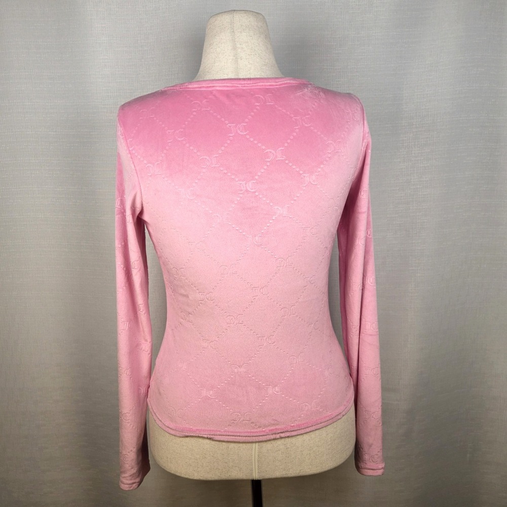 Juicy Couture Pink Velour Top Women's Medium Long Sleeve Sleepwear Rhinestones - Picture 5 of 10